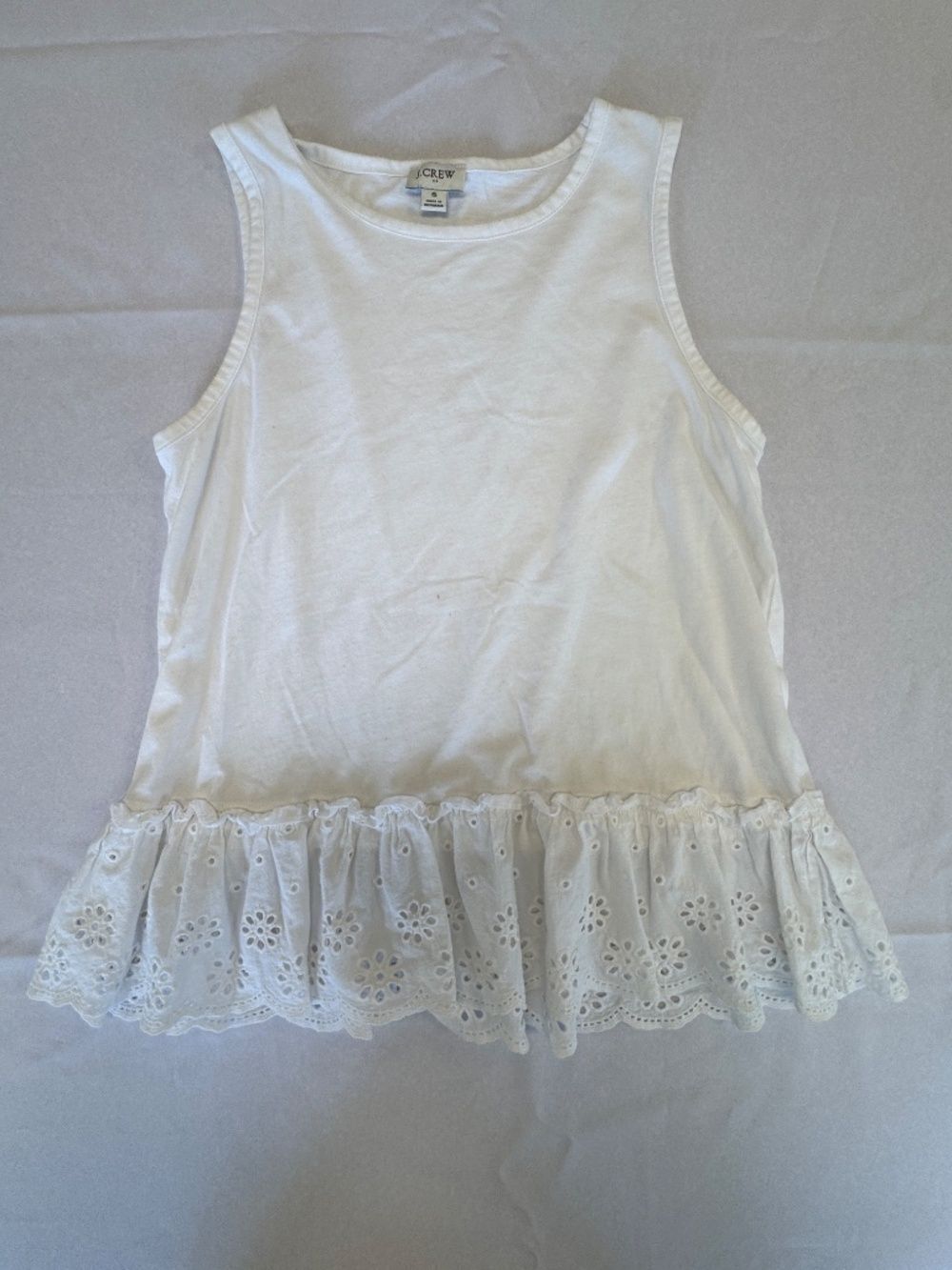 J. Crew Tank Top Ruffle Eyelet Hem Cotton White Size S